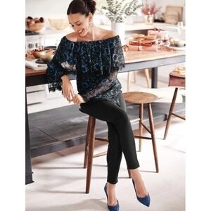 White House Black Market Lace Top Size 12 Off Shoulder Bell Sleeve Dark Romantic